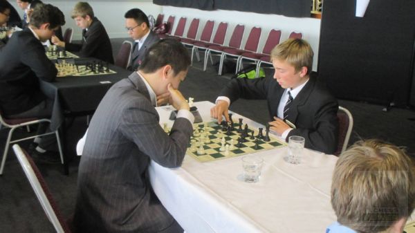 Miles Lee [left] (Auckland International College] vs John Eccles [right] Hauraki Plains College