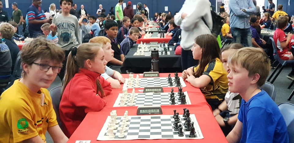 Thomas Maine from Otari School gets prepared for his game with Finlay Ross from Auckland Normal Intermediate